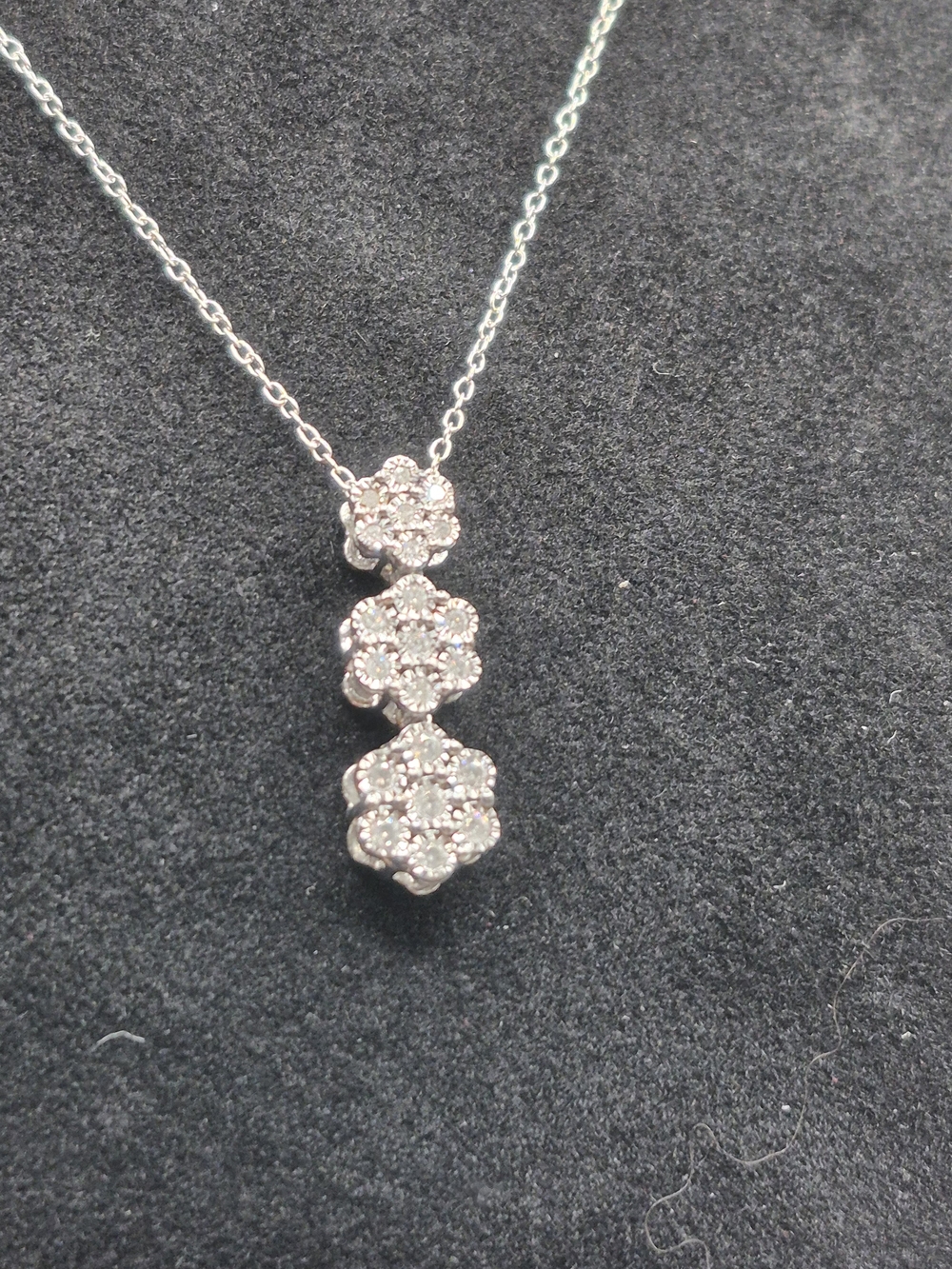 Genuine Diamond Triple Flower Pendant Necklace in White Gold
